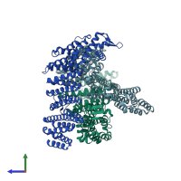 PDB entry 4u1d coloured by chain, side view.
