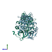 PDB entry 4u43 coloured by chain, side view.