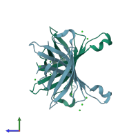 PDB entry 4u46 coloured by chain, side view.