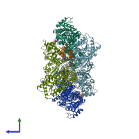 PDB entry 4u5b coloured by chain, side view.