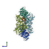 PDB entry 4u5f coloured by chain, side view.