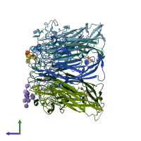 PDB entry 4u60 coloured by chain, side view.