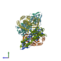 PDB entry 4u65 coloured by chain, side view.