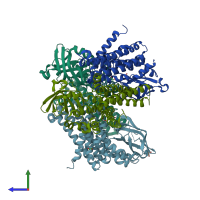 PDB entry 4u83 coloured by chain, side view.