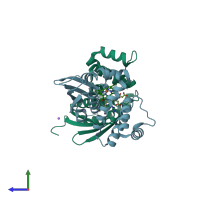 PDB entry 4u99 coloured by chain, side view.