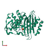 Monomeric assembly 1 of PDB entry 4ua6 coloured by chemically distinct molecules, front view.