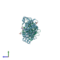 PDB entry 4ua7 coloured by chain, side view.