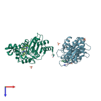 PDB entry 4ua7 coloured by chain, top view.
