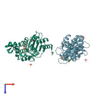 PDB entry 4ua9 coloured by chain, top view.