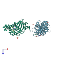 PDB entry 4uaa coloured by chain, top view.