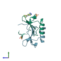 PDB entry 4uai coloured by chain, side view.