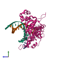 PDB entry 4uay coloured by chain, side view.