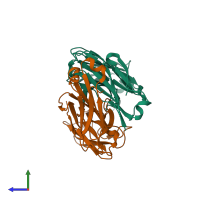 PDB entry 4ub0 coloured by chain, side view.