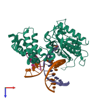 PDB entry 4ub2 coloured by chain, top view.