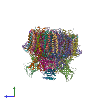 PDB entry 4ub6 coloured by chain, side view.