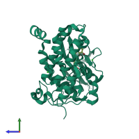 PDB entry 4ub7 coloured by chain, side view.