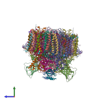 PDB entry 4ub8 coloured by chain, side view.