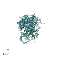 PDB entry 4uba coloured by chain, side view.