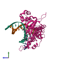 PDB entry 4ubb coloured by chain, side view.