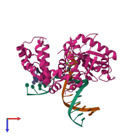 PDB entry 4ubb coloured by chain, top view.