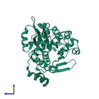 PDB entry 4ube coloured by chain, side view.