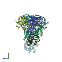 PDB entry 4ubr coloured by chain, side view.