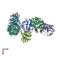 PDB entry 4ubr coloured by chain, top view.