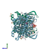 PDB entry 4ubv coloured by chain, side view.