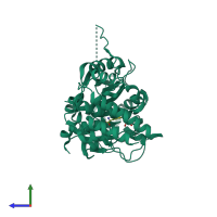 Monomeric assembly 1 of PDB entry 4uck coloured by chemically distinct molecules, side view.