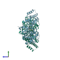 PDB entry 4uck coloured by chain, side view.