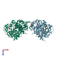 PDB entry 4uck coloured by chain, top view.