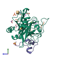 PDB entry 4ud9 coloured by chain, side view.