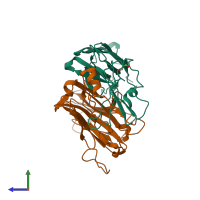 PDB entry 4udt coloured by chain, side view.