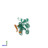 PDB entry 4udv coloured by chain, side view.