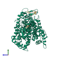 PDB entry 4udy coloured by chain, side view.