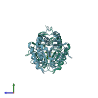 PDB 4uee coloured by chain and viewed from the side.