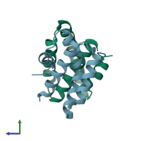 PDB entry 4uex coloured by chain, side view.