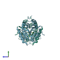 PDB entry 4uez coloured by chain, side view.