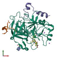 Hetero trimeric assembly 1 of PDB entry 4ufg coloured by chemically distinct molecules, front view.