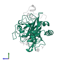 Thrombin heavy chain in PDB entry 4ufg, assembly 1, side view.