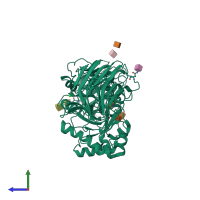 PDB entry 4ufk coloured by chain, side view.