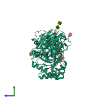 PDB entry 4ufl coloured by chain, side view.