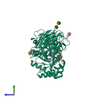 PDB entry 4ufm coloured by chain, side view.