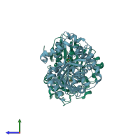 PDB entry 4ufn coloured by chain, side view.