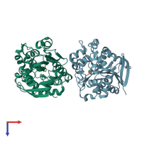 PDB entry 4ufn coloured by chain, top view.