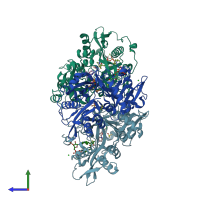 PDB entry 4ufw coloured by chain, side view.