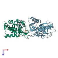 PDB entry 4ufy coloured by chain, top view.