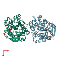 PDB entry 4uhb coloured by chain, top view.