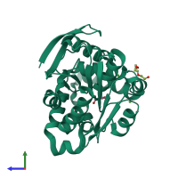PDB entry 4uhe coloured by chain, side view.