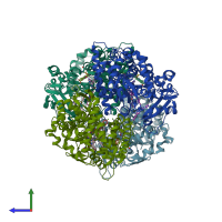 PDB entry 4uhi coloured by chain, side view.